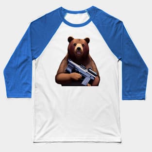 Bear Gun Sticker Baseball T-Shirt